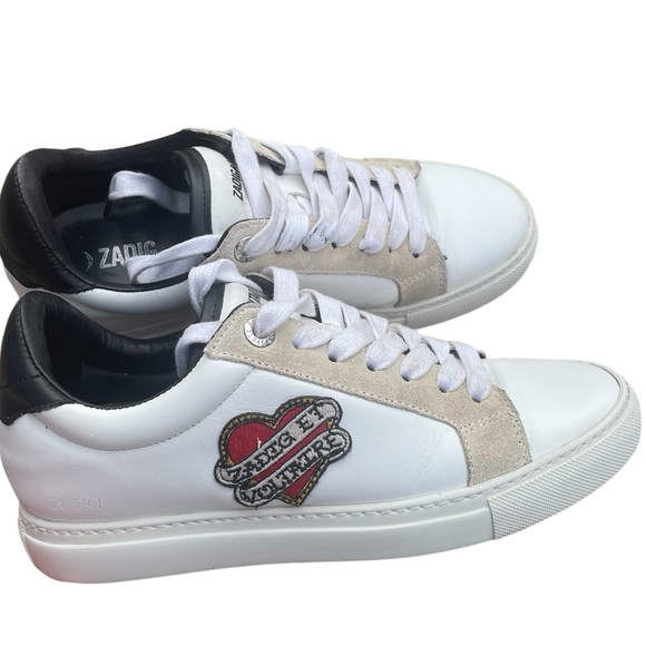Zadig & Voltaire Zv1747 Heart Logo Patch, Lace Up, Low Top, Size 37, EUC - Picture 1 of 9